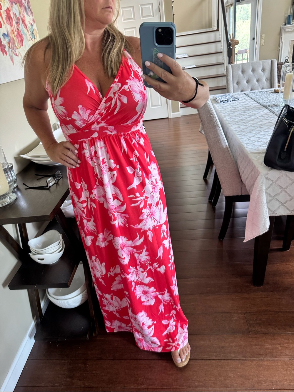 Coral long maxi dress empire waist large